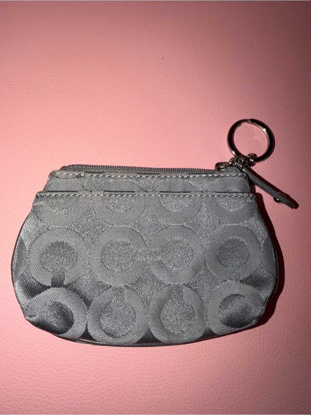 Coach Gray Signature Coin Pouch with Keyring